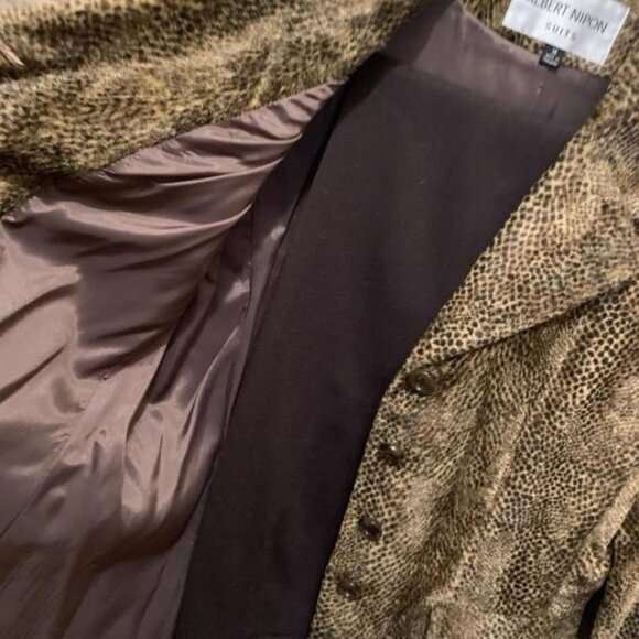 Albert Nipon Vintage Leopard two-piece power career suit jacket & skirt size 14 - Picture 2 of 5